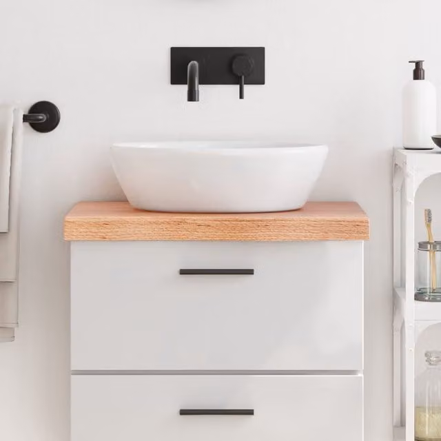 Berkfield Home Live Edge Bathroom Countertop Made of Treated Solid Wood, Brown, W: 60 cm, D: 30 cm, H: 2-6 cm