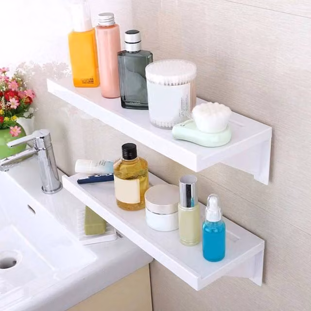 KORVIXA White Rustproof Plastic Corner Shower Storage Shelf with Suction Cup
