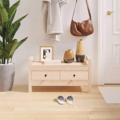 vidaXL Rustic Solid Pine Hall Bench and Shoe Rack, Brown, W/D/H: 80 x 40 x 43 cm