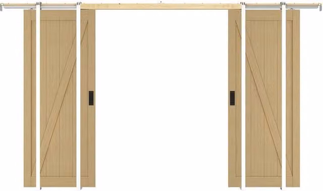 Vente-unique Double Sliding Door with Pocket System in Light Oak Wood and MDF