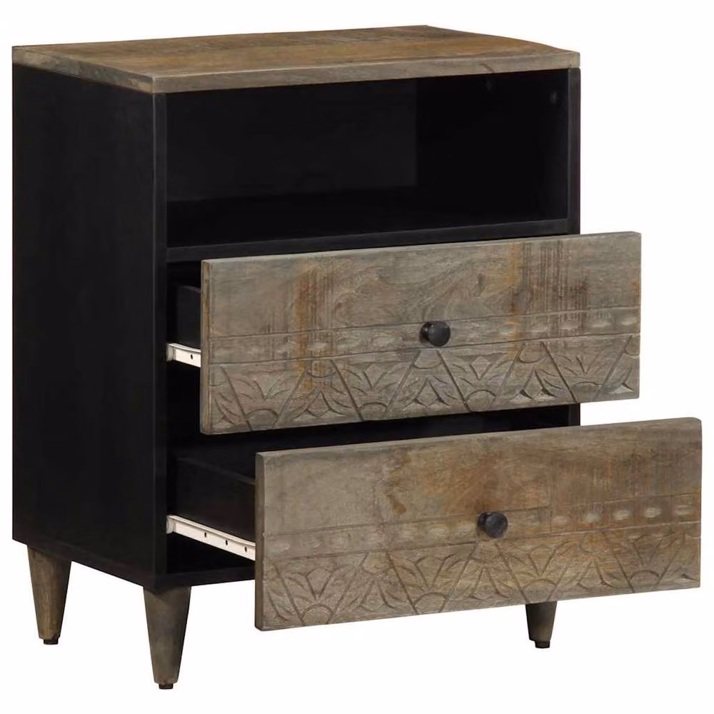 Berkfield Home Bedside Cabinet in Light Grey Solid Mango Wood, W/D/H: 50 x 33 x 60 cm – 3