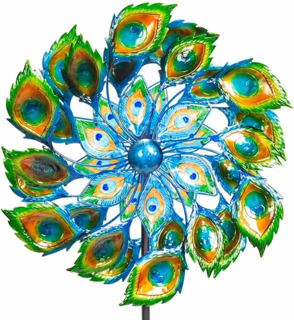Primrose Bluebird Wind Spinner with Solar Crackle Globe in Bronze