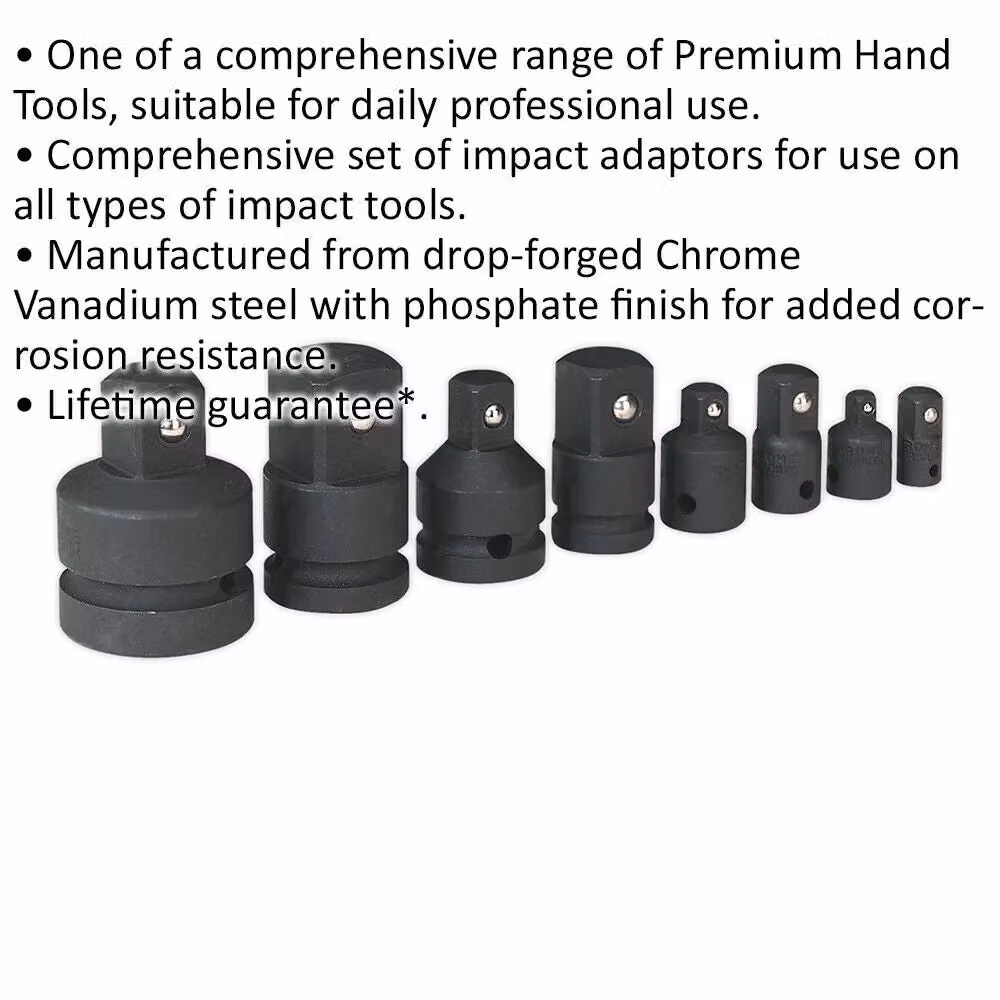 Loops 8 Piece Impact Socket Adaptor Set in Black Chrome Vanadium Steel – 2
