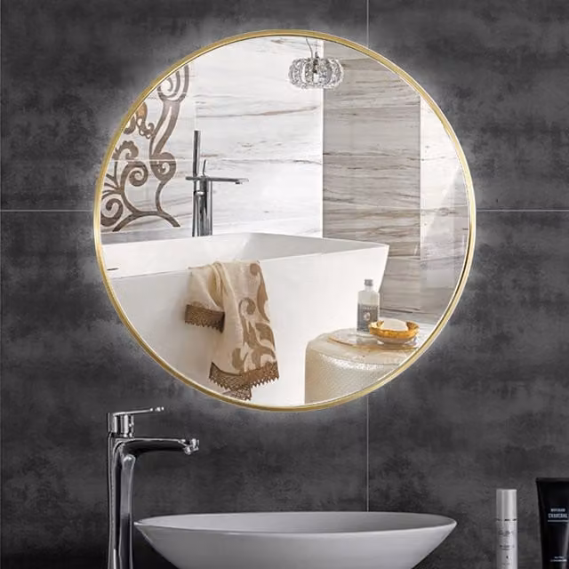 Livingandhome Nordic Round Wall Mirror in Gold, Diameter: 60 cm