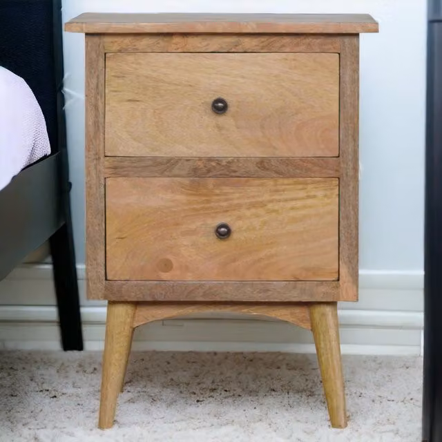 Aosom UK Solid Wood Nordic Bedside Table with 2 Drawers, Circular Design, Brown, W/D/H: 45 x 38 x 60 cm – 1