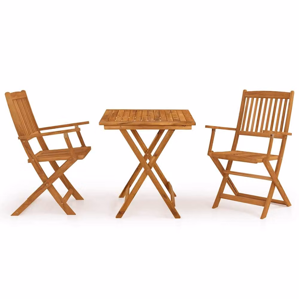 Berkfield Home 3 Piece Folding Garden Dining Set in Brown Solid Oiled Acacia Wood – 2