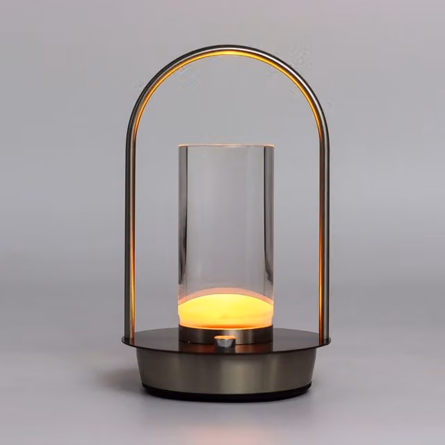 KDMK Rechargeable Crystal Touch Tabletop Lantern with Dimmable Warm White LED in Silver