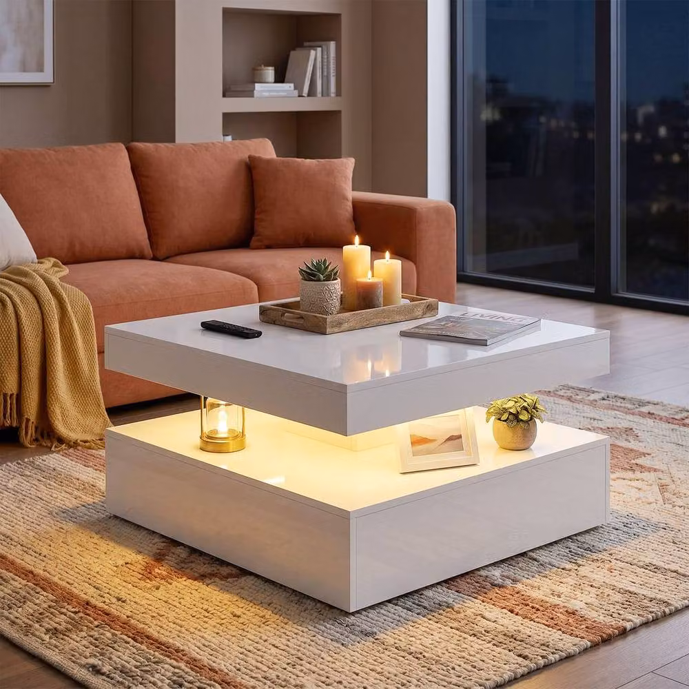 KORVIXA White LED Coffee Table with Storage, W: 100 cm x D: 100 cm – 3