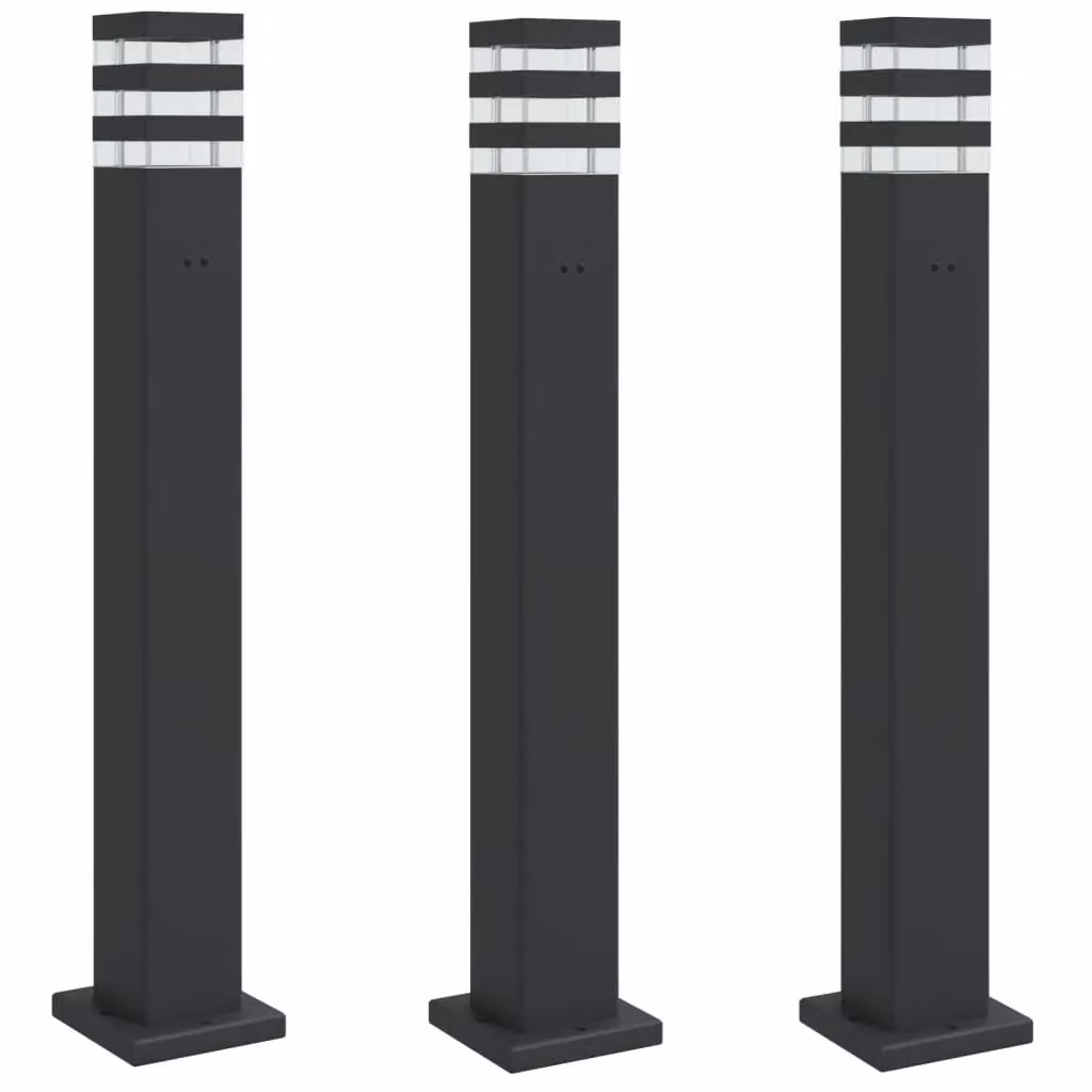 Berkfield Home Set of 3 Black Aluminium Outdoor Floor Lamps with Outlet, Height: 80 cm – 2