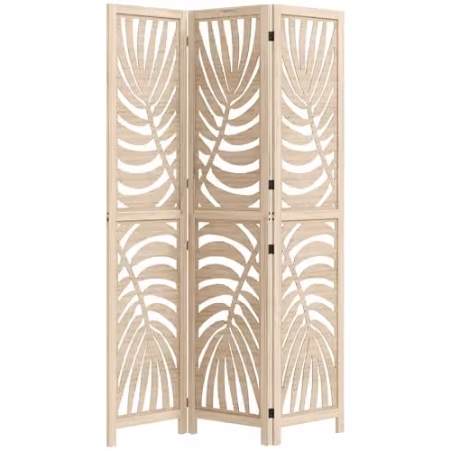 HOMCOM 3 Panel Folding Room Divider with Floral Design in Brown Wood Finish, H 170 x W 120 x D 1.7 cm