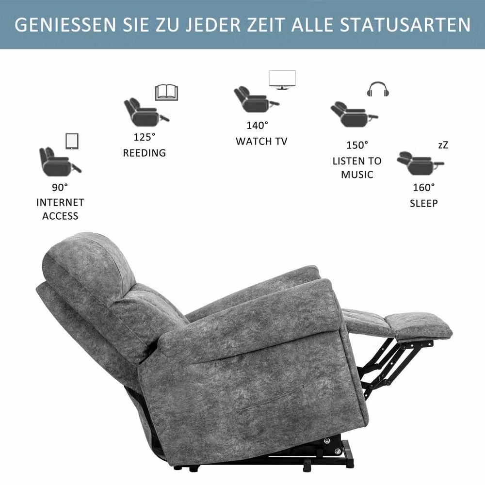 Matteo Power Lift Recliner Chair in Grey Fabric with Metal Frame – 5