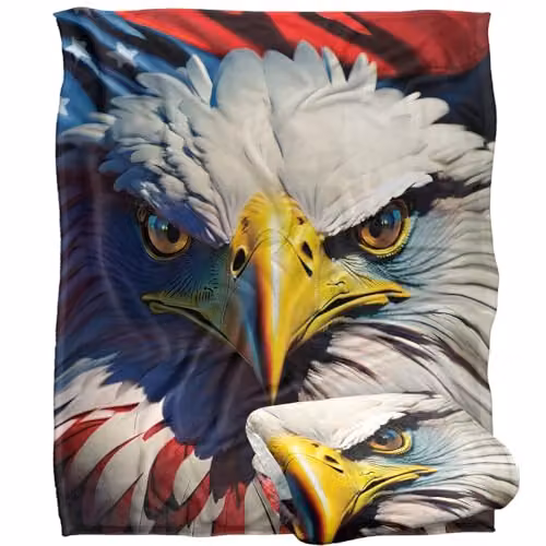 JQ Licensing James Piazza Red, White and Blue Eagle Silky Touch Super Soft Fleece Throw Blanket W: 152 cm, D: 127 cm