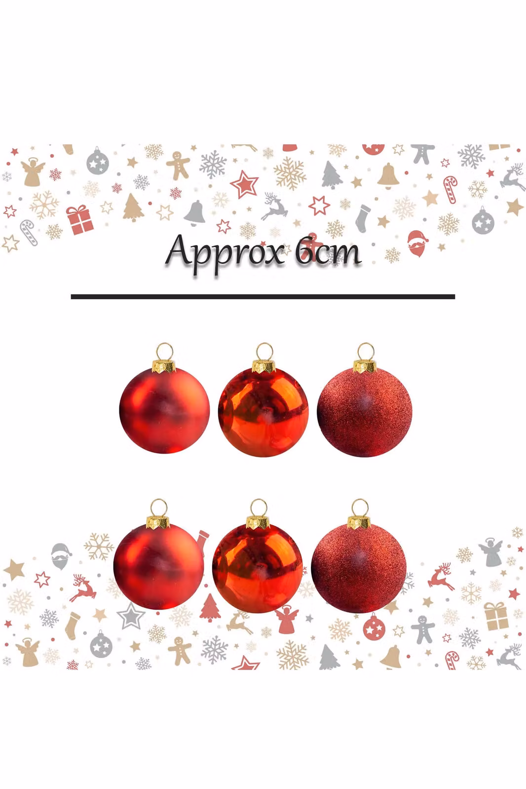 VFM e-Store Red Round Christmas Bauble Hanging Tree Ornaments, Pack of 6, Diameter: 6 cm – 2