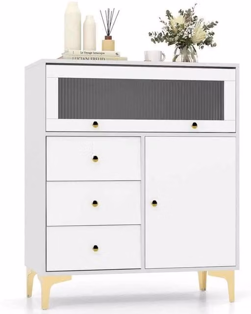 VOGREX Anti-Toppling Modern Storage Chest of Drawers in White
