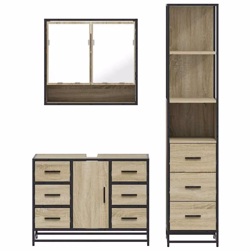 Berkfield Home 3 Piece Industrial Bathroom Furniture Set in Brown Sonoma Oak – 3
