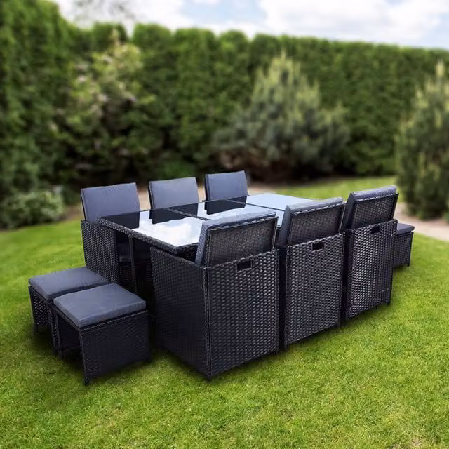 AREBOS 11 Piece Classic Poly Rattan Garden Furniture Set in Grey and Black