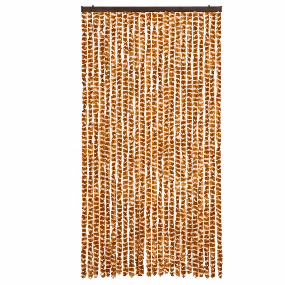 Berkfield Home Chenille Fly Curtain in White and Beige, W: 100 cm, H: 230 cm – 3