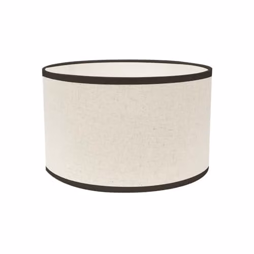 ValueLights Eva Small Drum Lamp Shade in Natural Linen Fabric with Black Trim and LED Bulb, Width: 25 cm