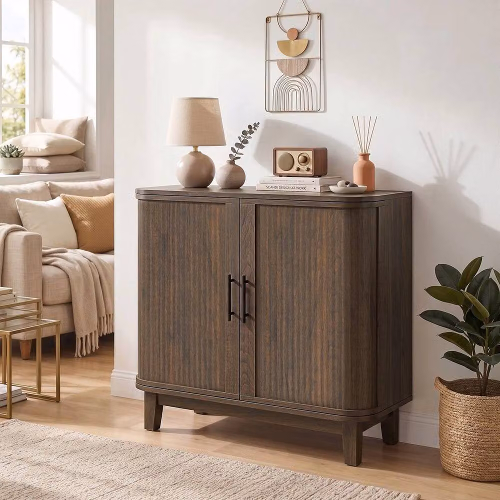 FORGEVIO Modern Sideboard with 2 Curved Doors and Adjustable Shelf in Walnut – 3