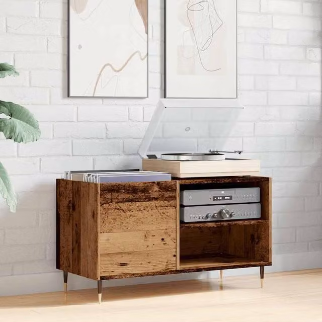 Berkfield Home Record Cabinet in Old Wood Brown, W/D/H: 84.5 x 38 x 48 cm