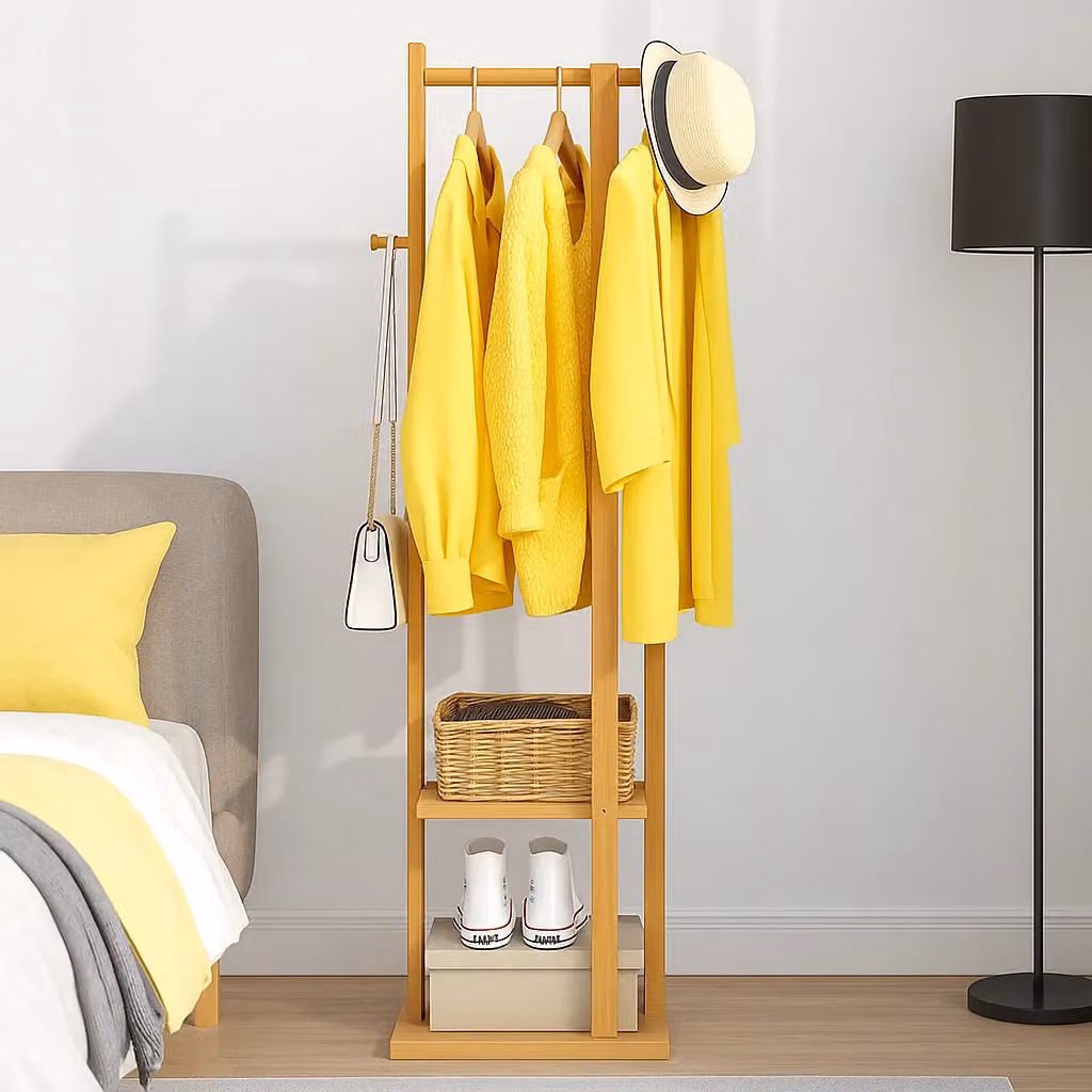 Modcraft Bamboo Coat Stand with Garment Shelf and Hanging Rail in Brown – 3
