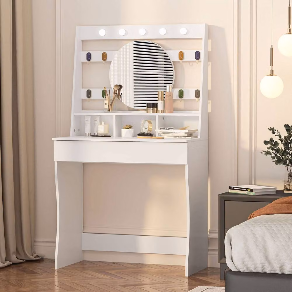 KEEPREAPER Modern White Dressing Table with Hollywood LED Lights, W/D/H: 140 x 80 cm – 6