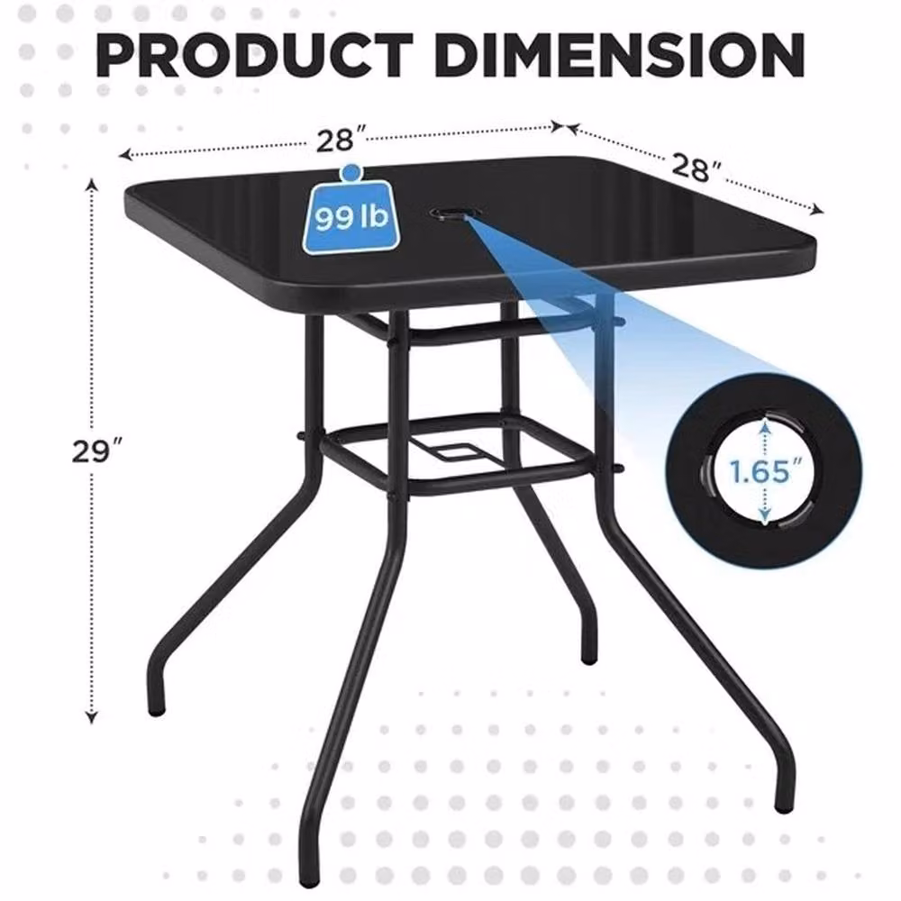 NESTLUNE Square Patio Bistro Table with Umbrella Hole in Black, W/D/H: 100 x 100 x 1 cm – 4
