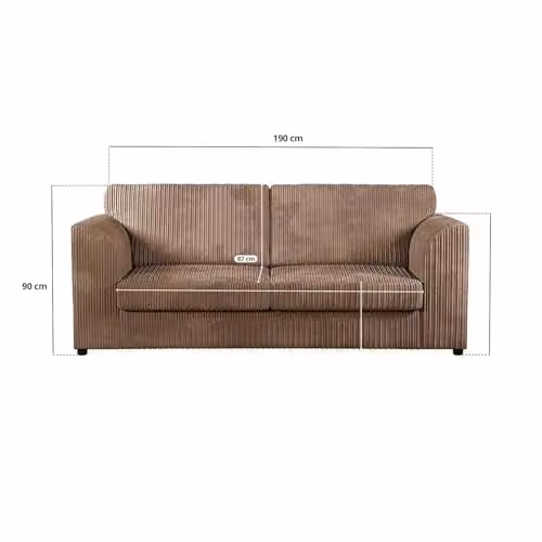 Sofa Selection Jumbo Cord High Back 3-Seater Sofa in Beige with Solid Wood Frame, W/D/H: 190 x 90 x 87 cm – 3
