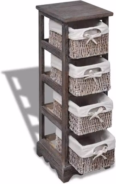 Berkfield Home Wooden Storage Rack with 4 Brown Weaving Baskets, W/D/H: 74 x 28 x 28 cm – 1
