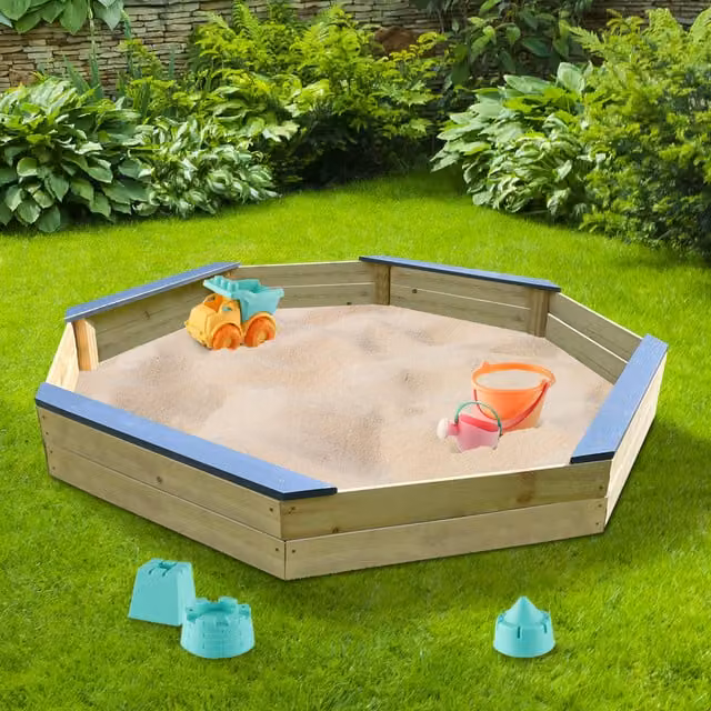 BillyOh Large Octagon Wooden Sandpit with Textile Liner in Brown