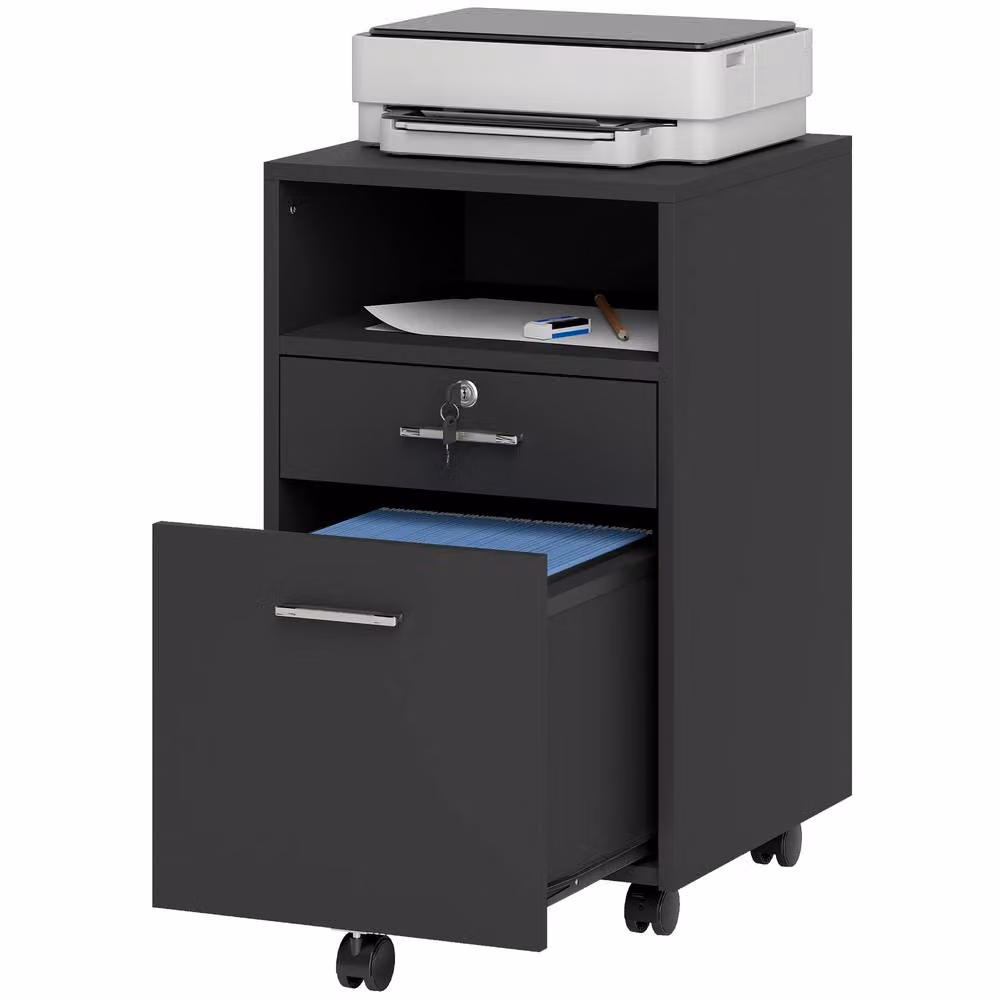 STILVORA Lockable 2-Drawer Filing Cabinet with Castors in Black – 5