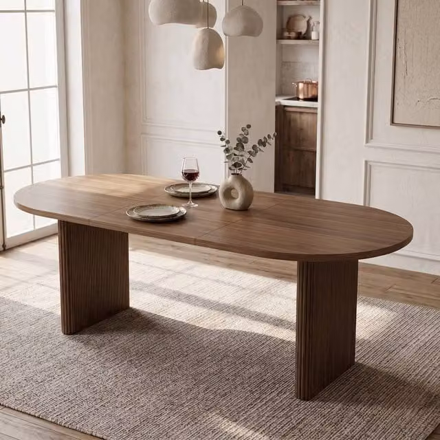 Merax Oval Extendable Dining Table with Rounded Edges in Walnut Brown