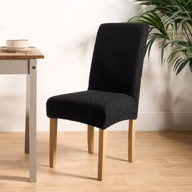OHS Boucle Elastic Stretch High Back Dining Chair Protector Cover, Black, Pack of 10