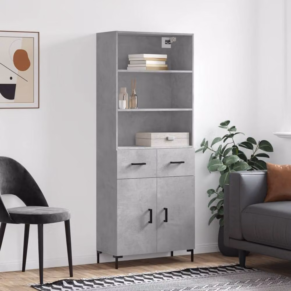 Berkfield Home Modern Highboard in Concrete Grey, W/D/H: 69.5 x 34 x 180 cm – 2