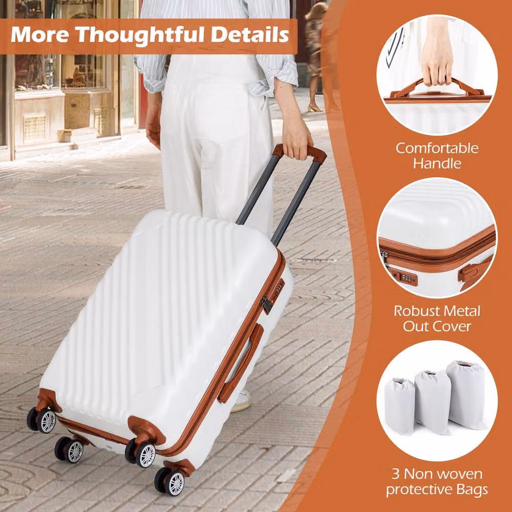 Costway Luggage Set of 3 Suitcases in White – 4