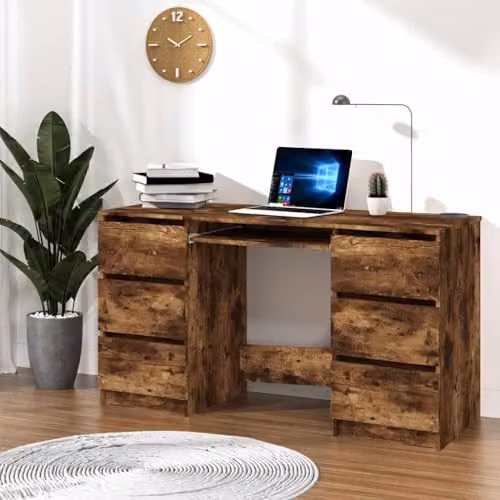 vidaXL Modern Writing Desk in Brown Engineered Wood, W: 140 cm, D: 50 cm, H: 77 cm – 2