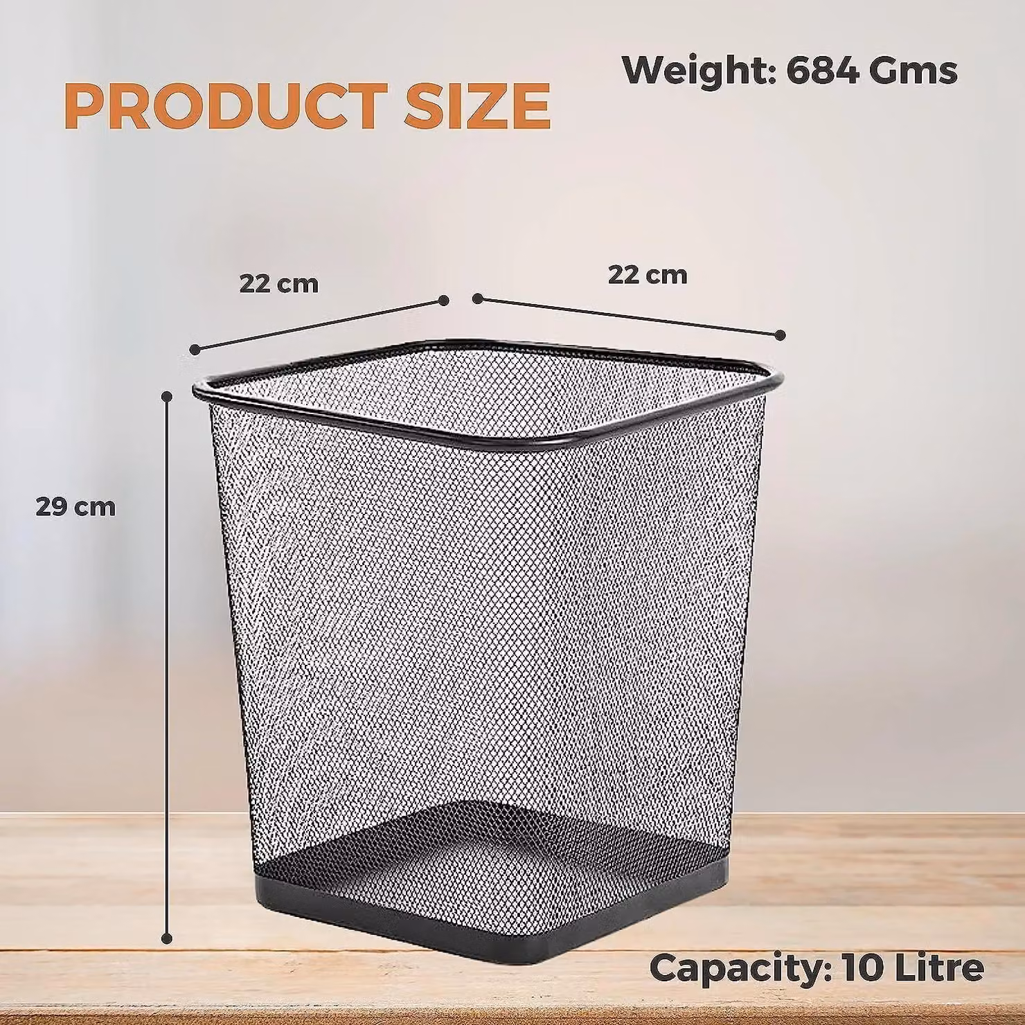 MANTRARAJ Black Square Metal Mesh Waste Paper Bin – 2