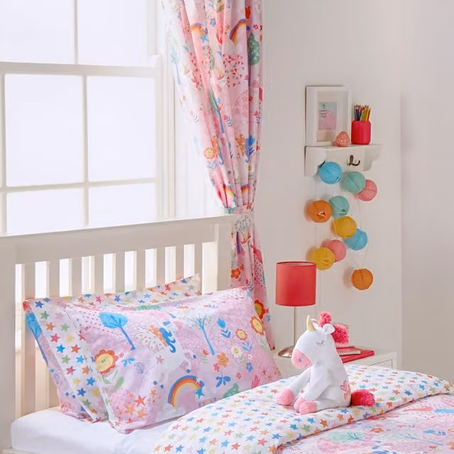 Make It A Home Pink Unicorn Kids Room Darkening Pencil Pleat Curtain Pair
