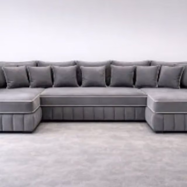 HOB Furniture Oxford Oyster U Shape Sofa in Charcoal Grey with Contrast Piping – 1