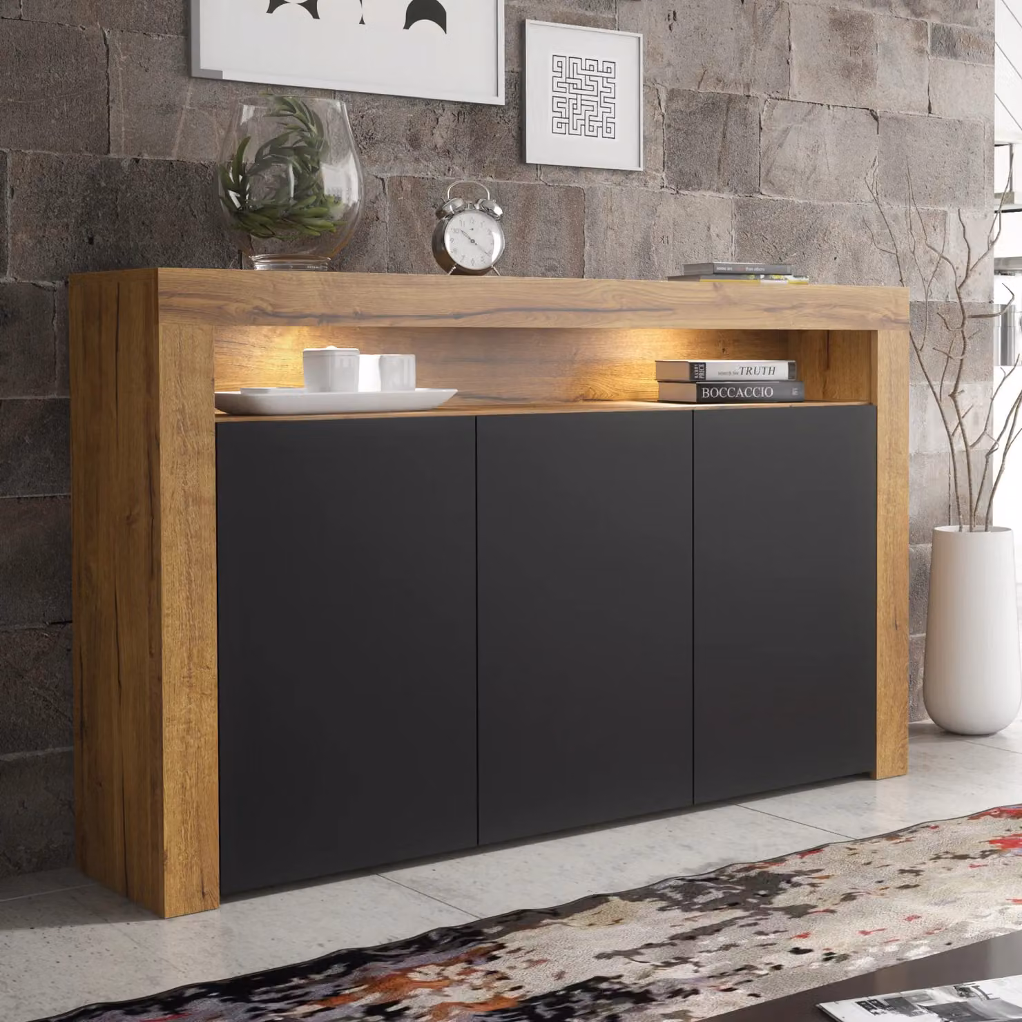 Mex Furniture LTD Modern Brown Sideboard with Matt Doors and Integrated LED Lighting, W: 155 cm, H: 92 cm, D: 40 cm – 3
