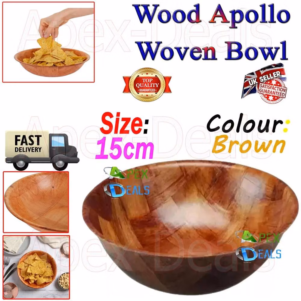 Nordara Brown Wooden Woven Round Fruit and Salad Serving Bowl, Diameter: 15 cm – 2