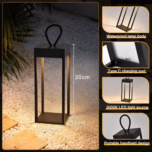 Harper Living Rechargeable LED Outdoor Light, Dimmable Warm White 170 Lumens, IP54 Rated, Black – 4