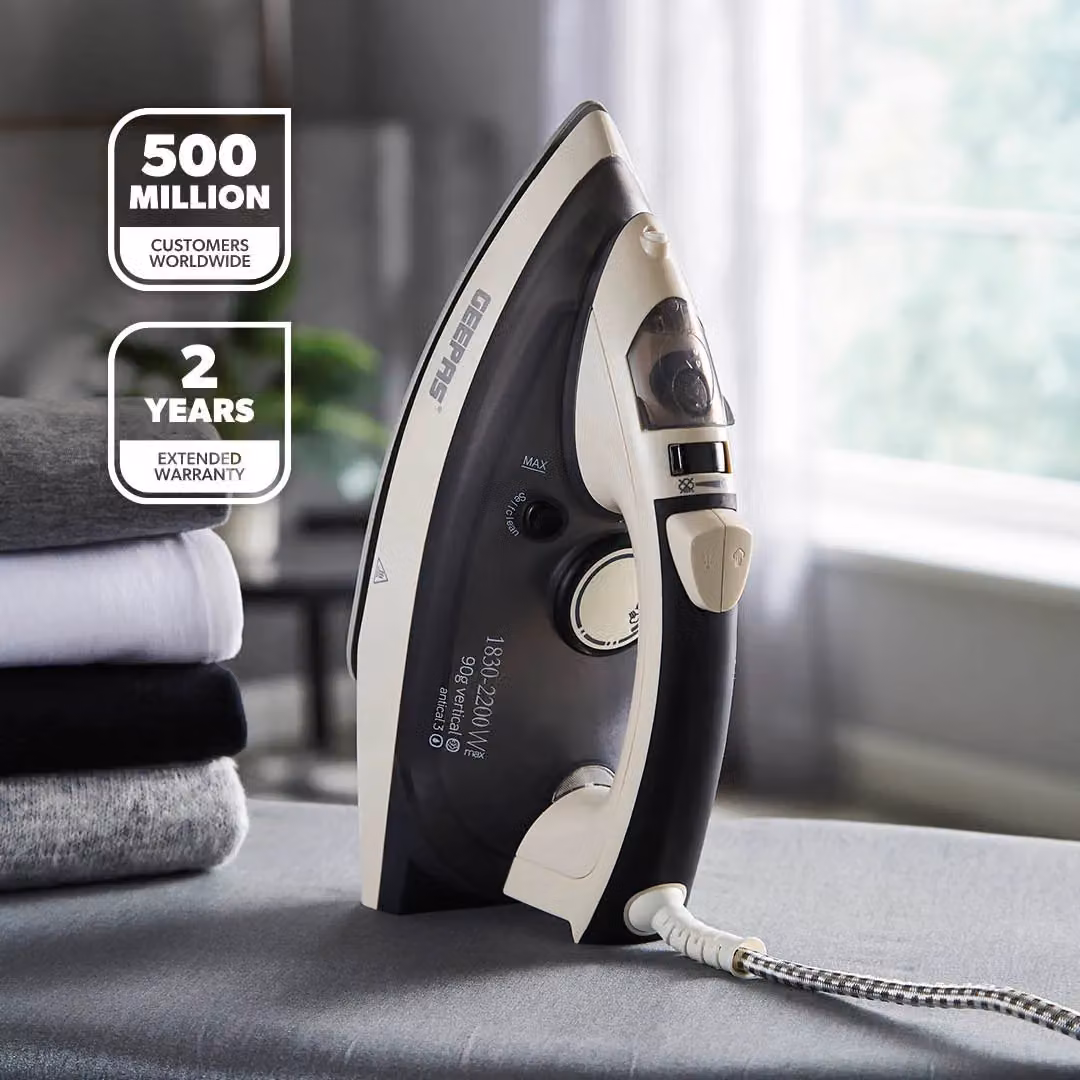 Geepas 2200W Steam Iron with Ceramic Non-Stick Soleplate in Black – 2