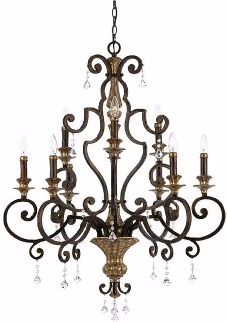 Netlighting Marquette 9 Light Crystal and Metal Chandelier in Antique Bronze and Brown with E14 Base – 1