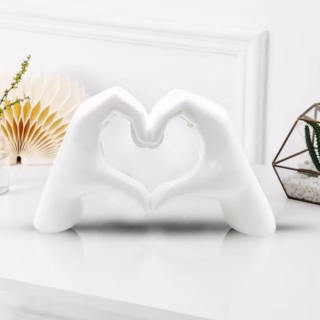 Huhote Modern Resin Heart Hands Love Gesture Sculpture in White for Home or Office Decor