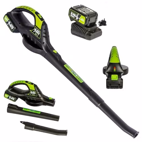 MYLEK Cordless Leaf Blower with 20V Li-ion Rechargeable Battery and Fast Charger in Green and Black