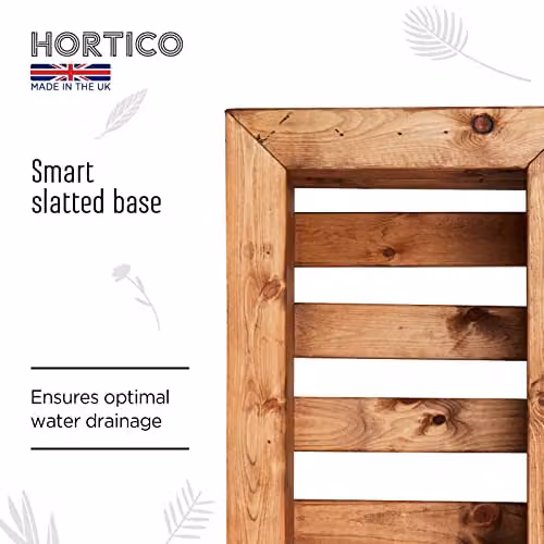 Hortico Set of 2 Brown Wooden Large Plant Pots and Garden Trough Planters, 57 cm – 3