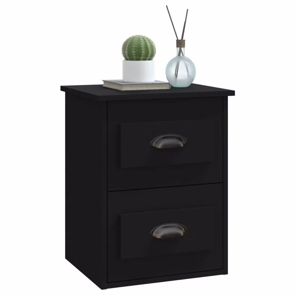 Berkfield Home Set of 2 Wall-mounted Bedside Cabinets in Black, W: 41.5 cm, D: 36 cm, H: 53 cm – 3
