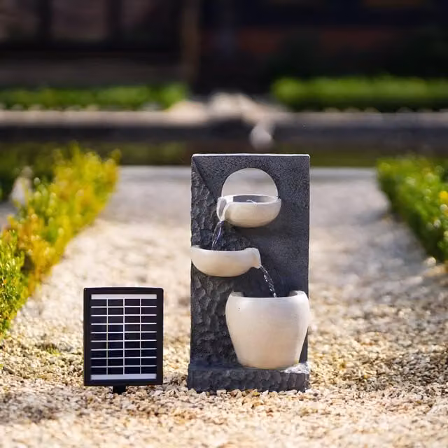 Primrose Solar Cascade Water Feature Pouring Bowl in Grey, Diameter: 48 cm – 1