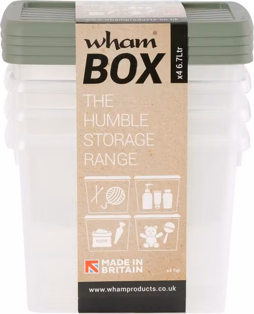 Wham Stackable Plastic Storage Boxes in Green and Transparent, Pack of 4